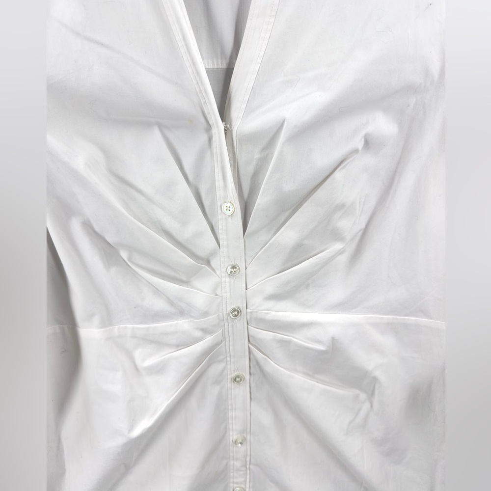 Veronica Beard Cita Shirt Dress Womens Size 12 White Minimalist Ruched Capsule - Picture 3 of 10